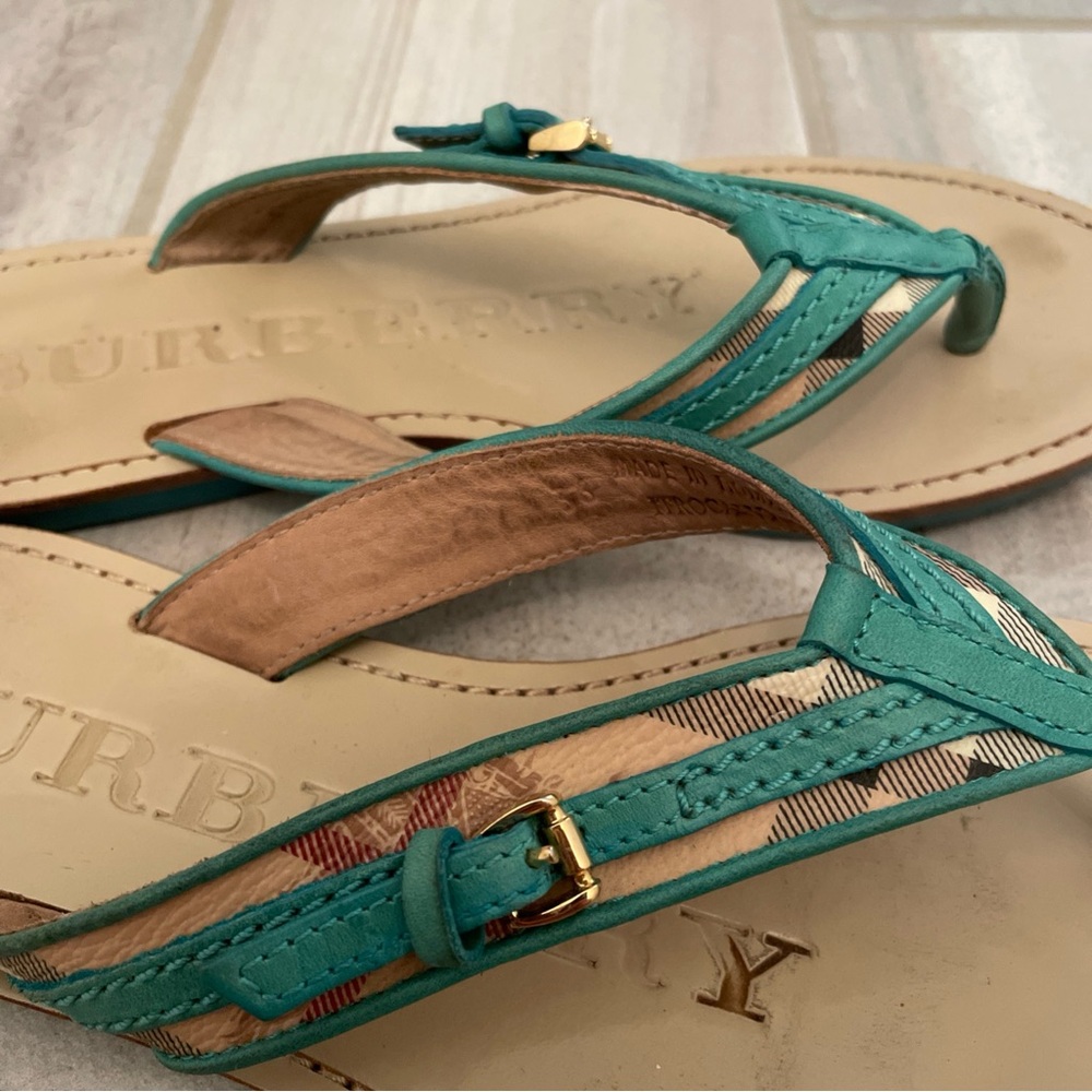 Burberry Teal Nova Check Thong Sandals With Buckle Size 36 - Picture 6 of 12